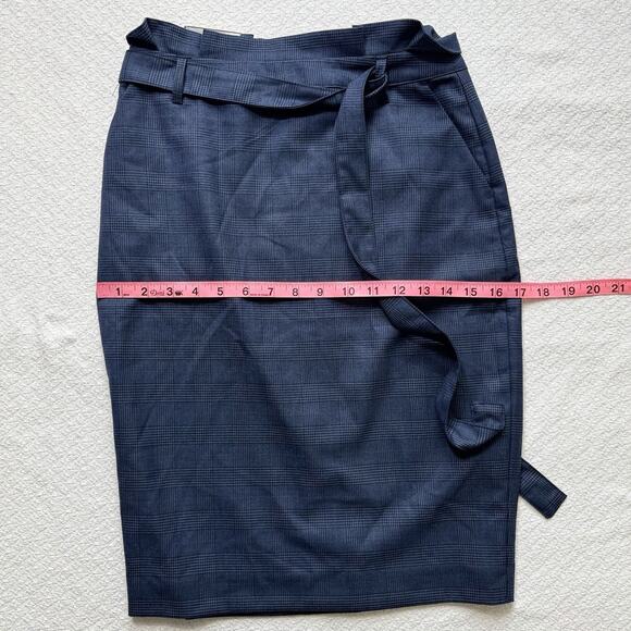 NWT Banana Republic Skirt Women Sz OOP Blue Plaid Belted Pencil Skirt Office - Picture 4 of 7